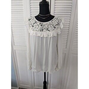 WAYF Blouse Womens Sz M Feminine Lace Ruffle Boho Chic Ivory Peasant Romance NEW